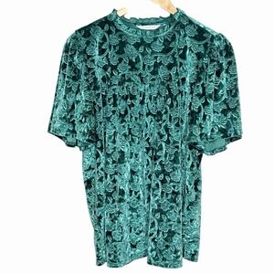 Green Floral Velvet Top Womens M Forest Fairy Regency Whimsigoth Dark Romantic
